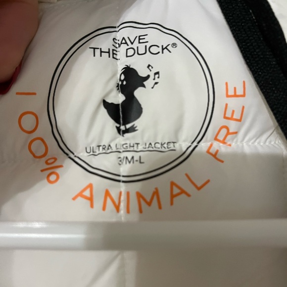 SAVE THE DUCK White Quilted Jacket with Orange Logo - Picture 7 of 8